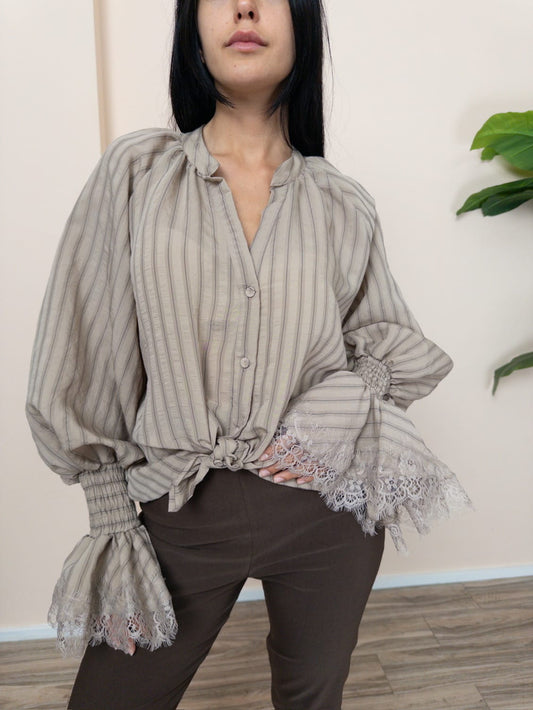Camicia viscosa annodata - BEIGE