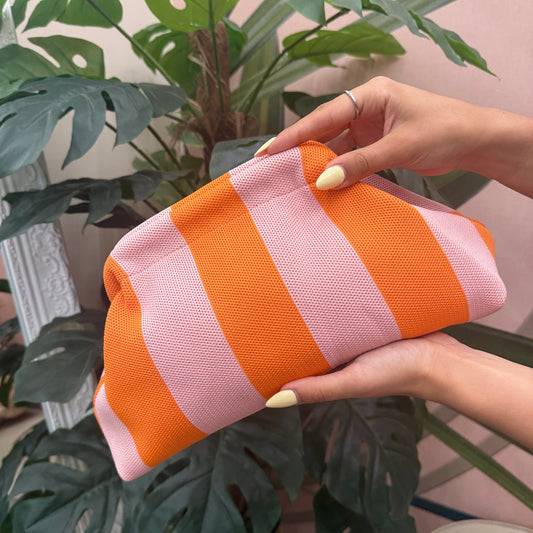 Pochette in tessuto a righe - ARANCIO