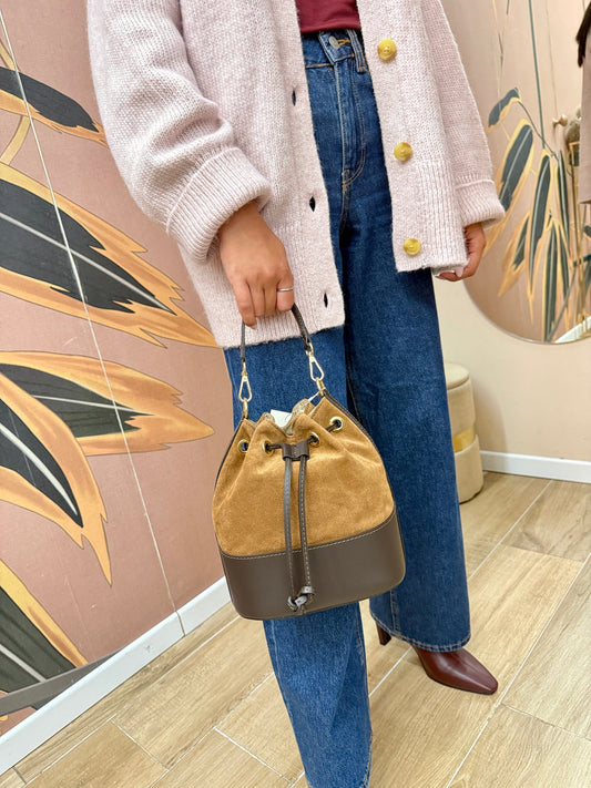 Secchiello mini in pelle e camoscio - CUOIO