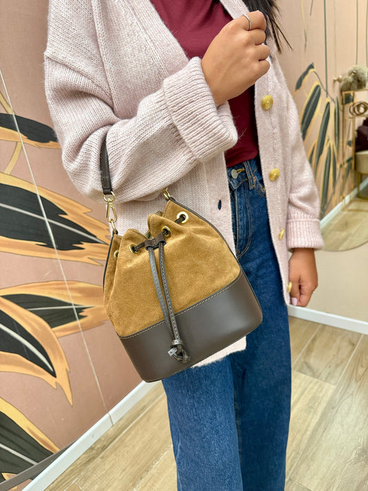 Secchiello mini in pelle e camoscio - CUOIO