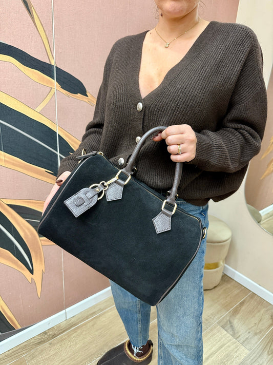 Bauletto medio in camoscio - NERO