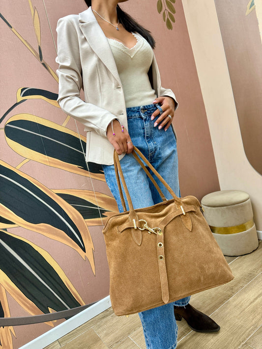 borsa in camoscio con fibbia - CUOIO