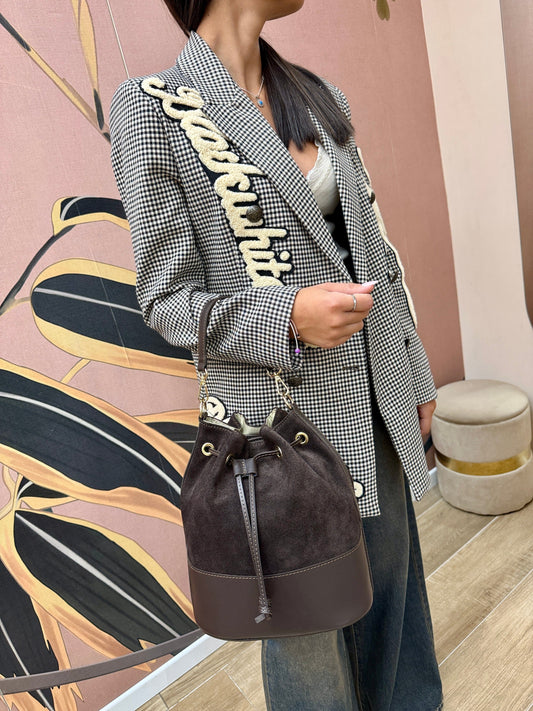 Secchiello medio in pelle e camoscio - MORO