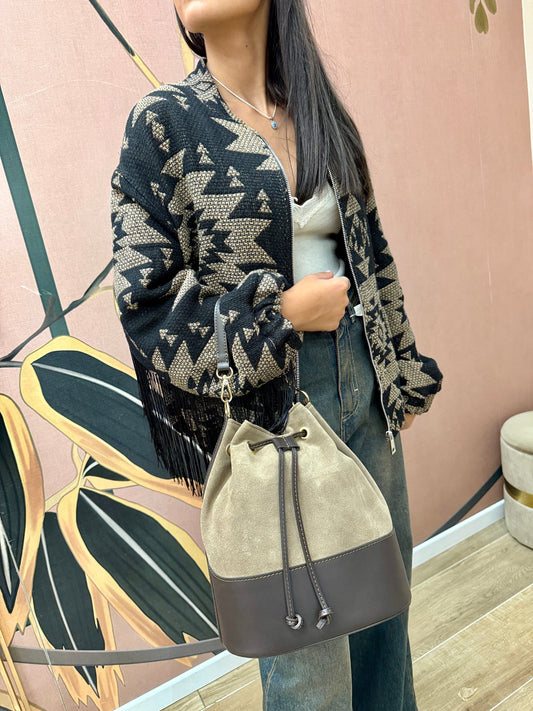 Secchiello medio in pelle e camoscio - TORTORA