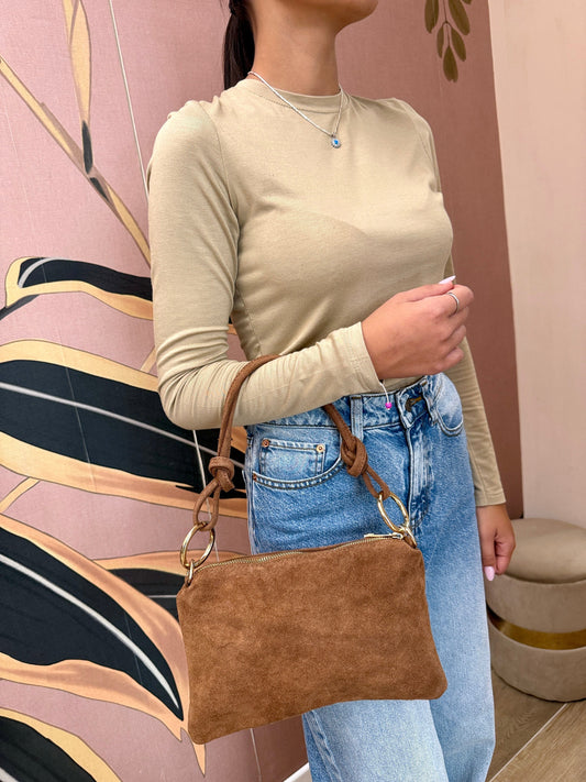 Pochette mini in camoscio - CUOIO