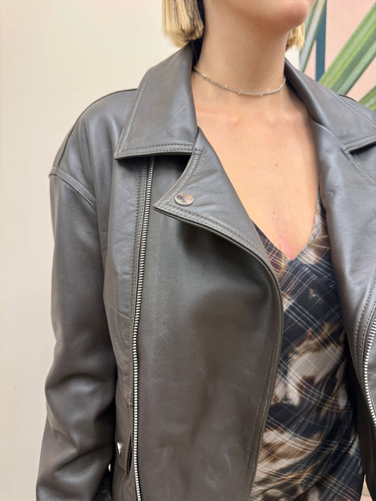 Chiodo over in pelle - MORO