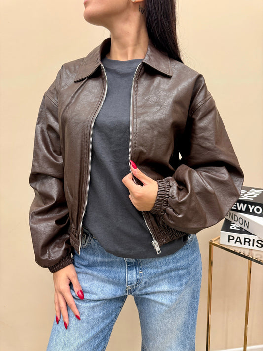 Bomber in ecopelle - CIOCCOLATO