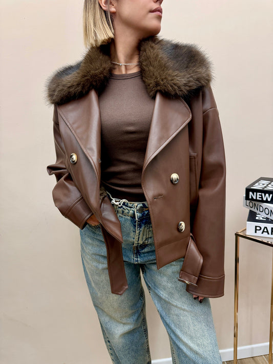 Giacca collo pelliccia - COGNAC