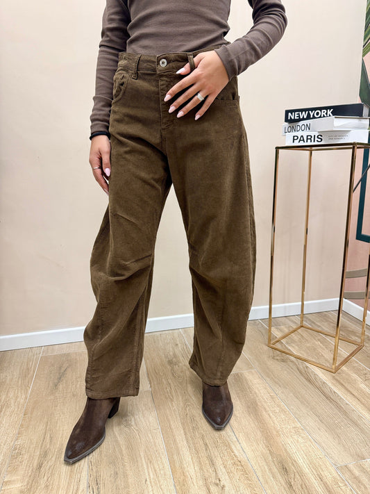 Pantalone velluto millerighe - MORO