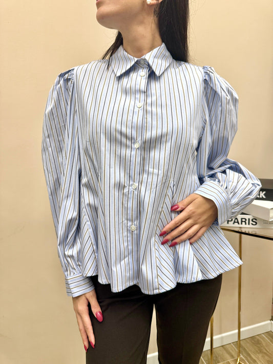 Camicia cotone a righe - CELESTE