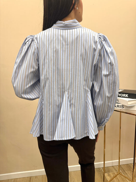 Camicia cotone a righe - CELESTE