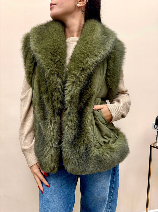 gilet piumino con pelliccia - VERDE