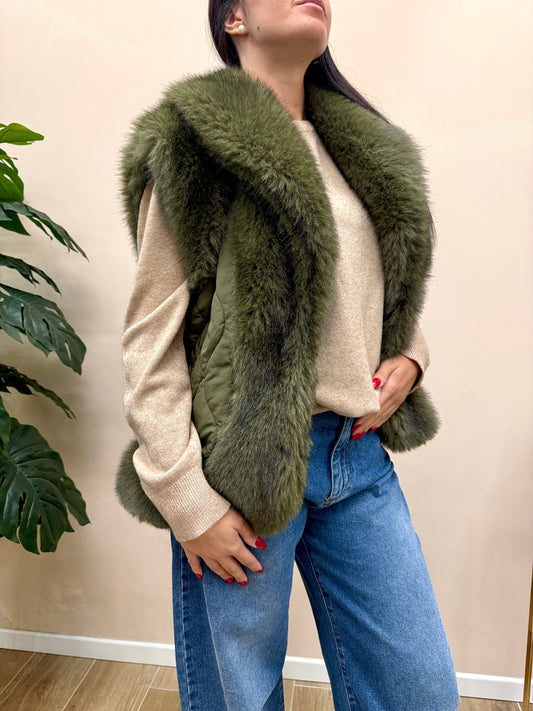 gilet piumino con pelliccia - VERDE