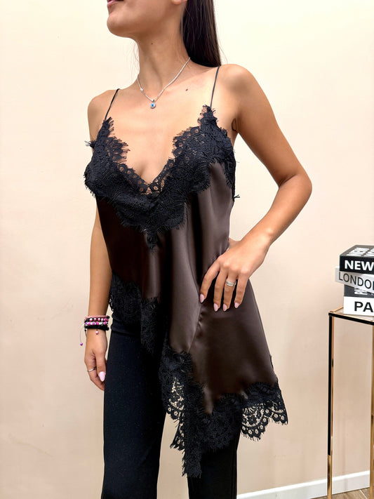 Top pizzo e satin - MORO