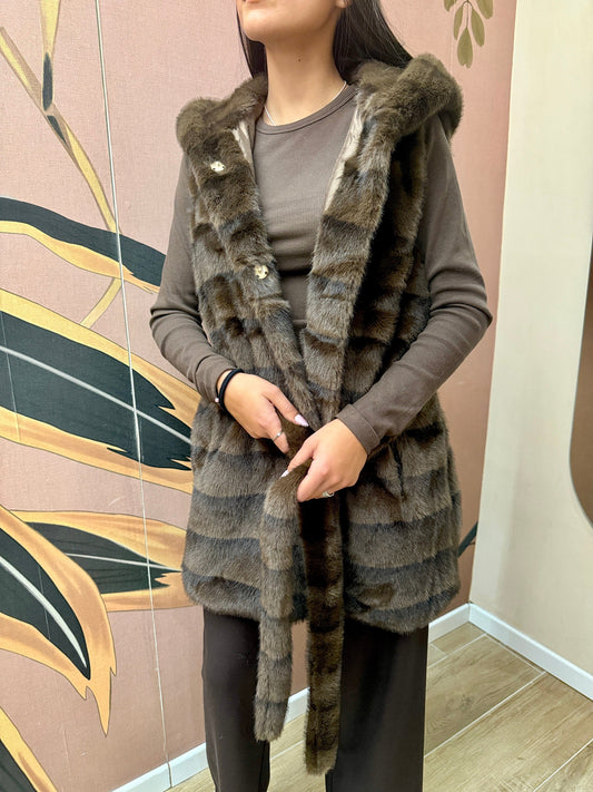 Gilet ecovisone con cintura - MORO