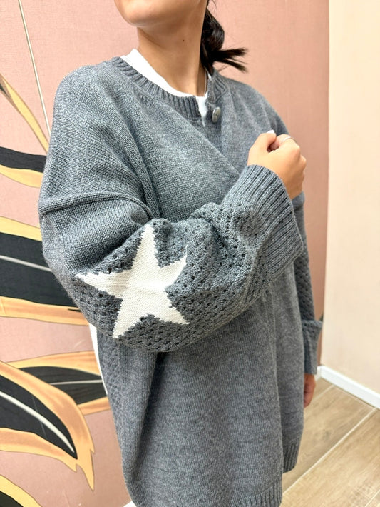Cardigan con ricamo dietro - GRIGIO