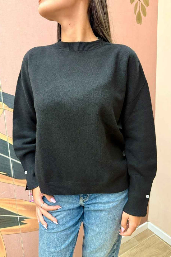 Pull girocollo in viscosa - NERO