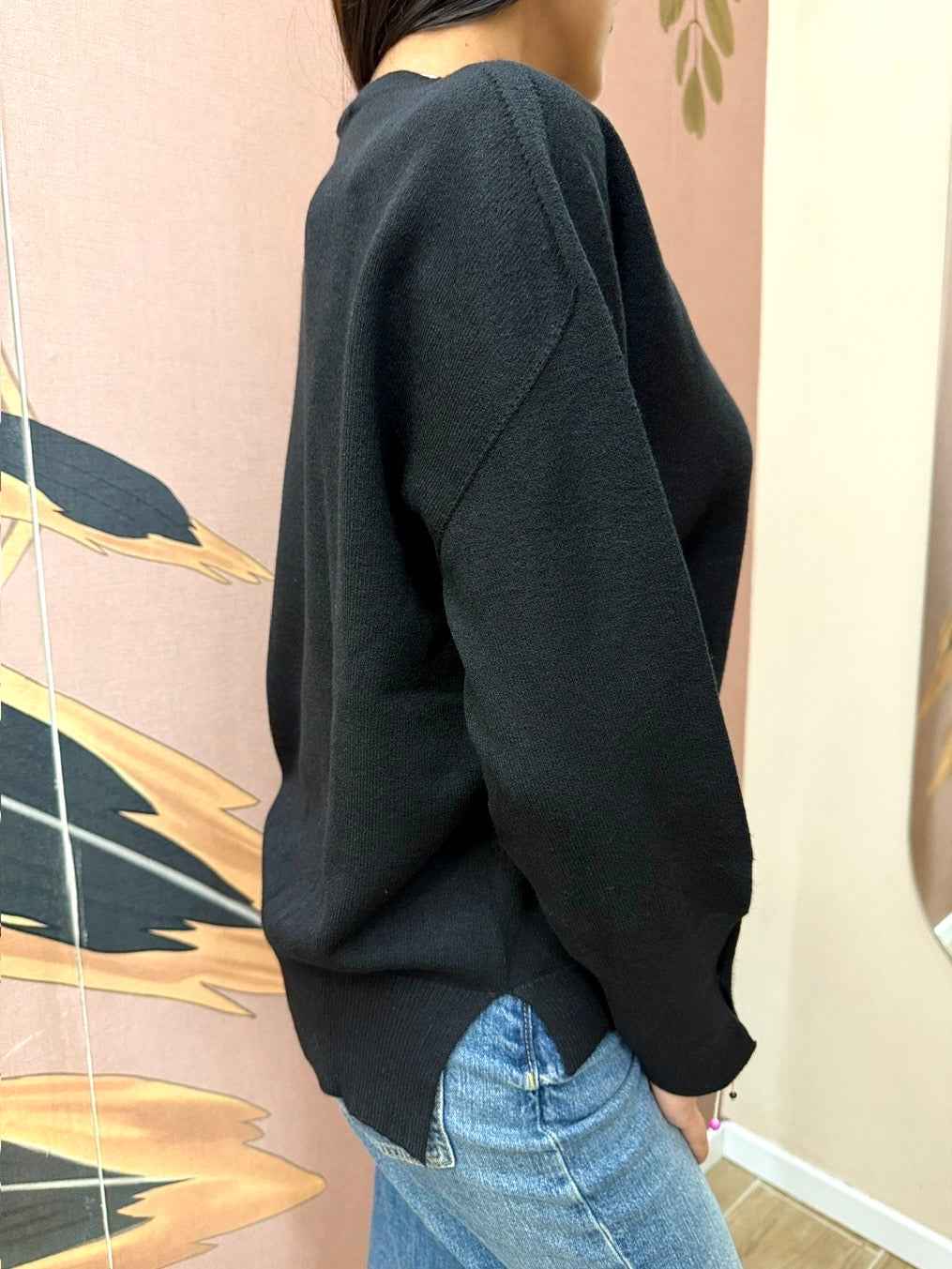 Pull girocollo in viscosa - NERO