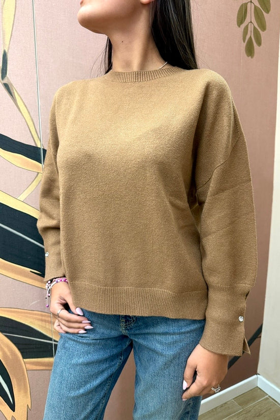 Pull girocollo in viscosa - CAMMELLO