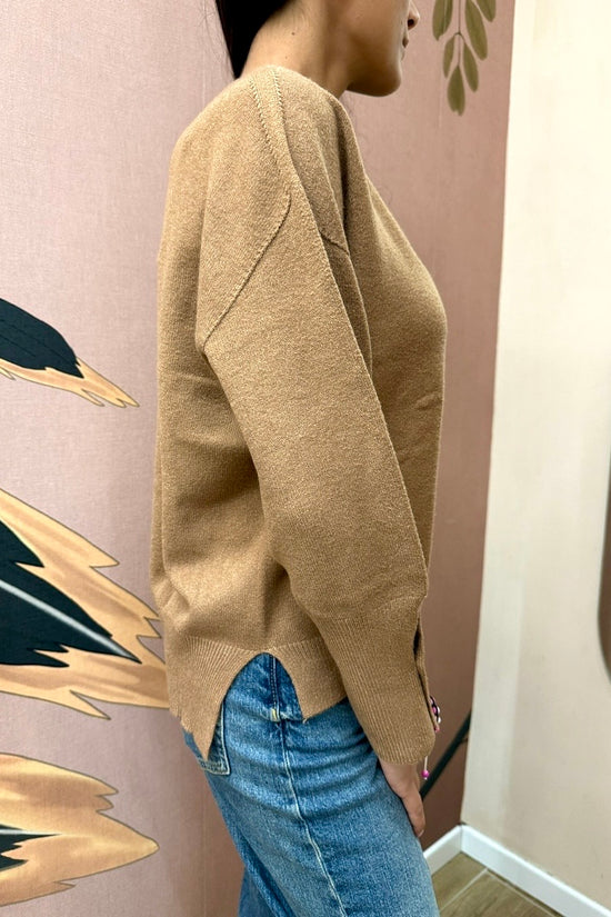 Pull girocollo in viscosa - CAMMELLO