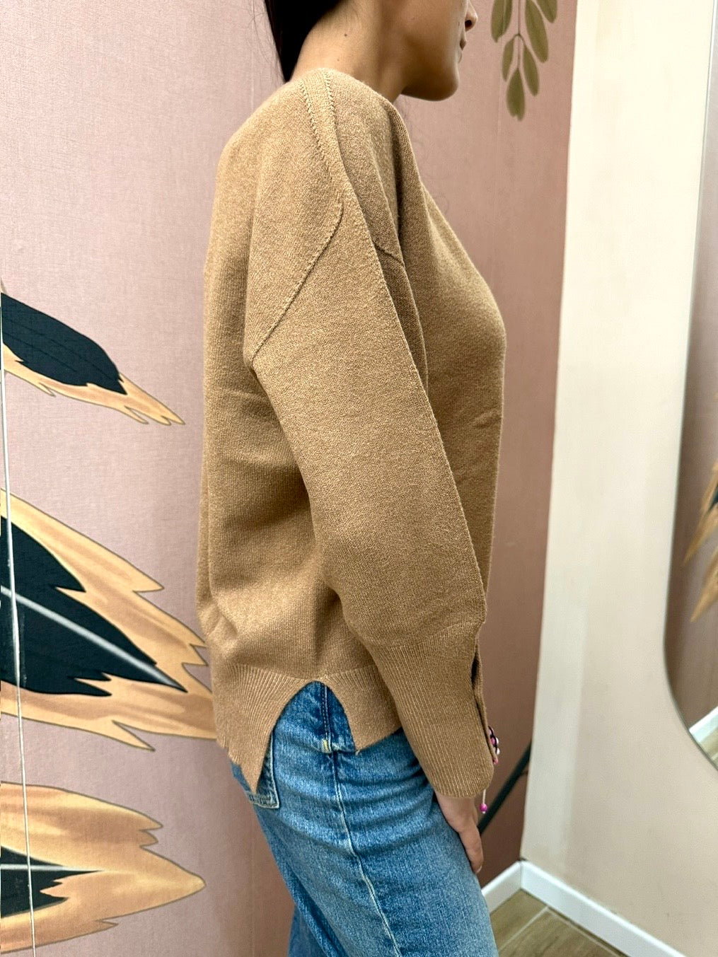 Pull girocollo in viscosa - CAMMELLO