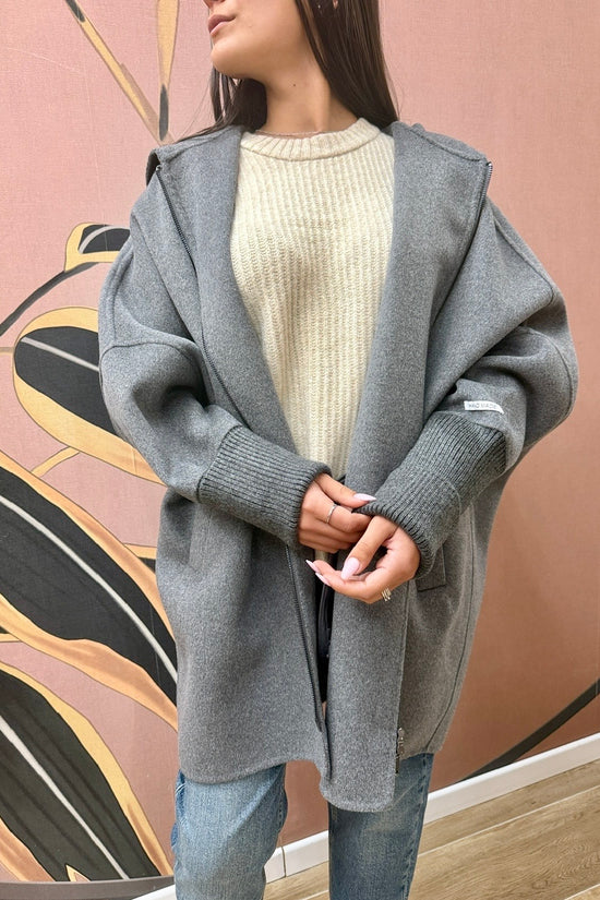 Cappotto mantella con cappuccio - GRIGIO