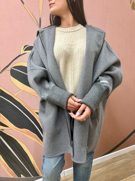 Cappotto mantella con cappuccio - GRIGIO