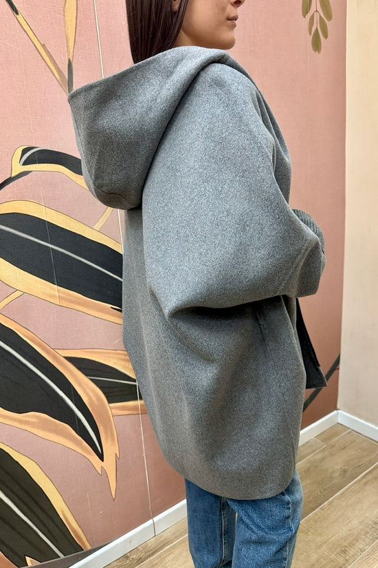 Cappotto mantella con cappuccio - GRIGIO