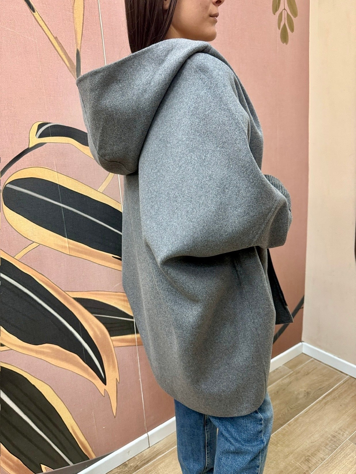 Cappotto mantella con cappuccio - GRIGIO