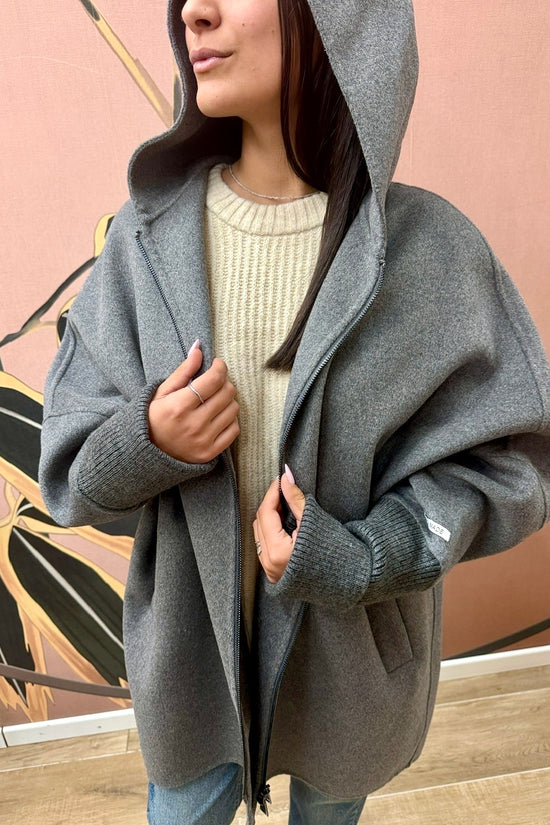Cappotto mantella con cappuccio - GRIGIO