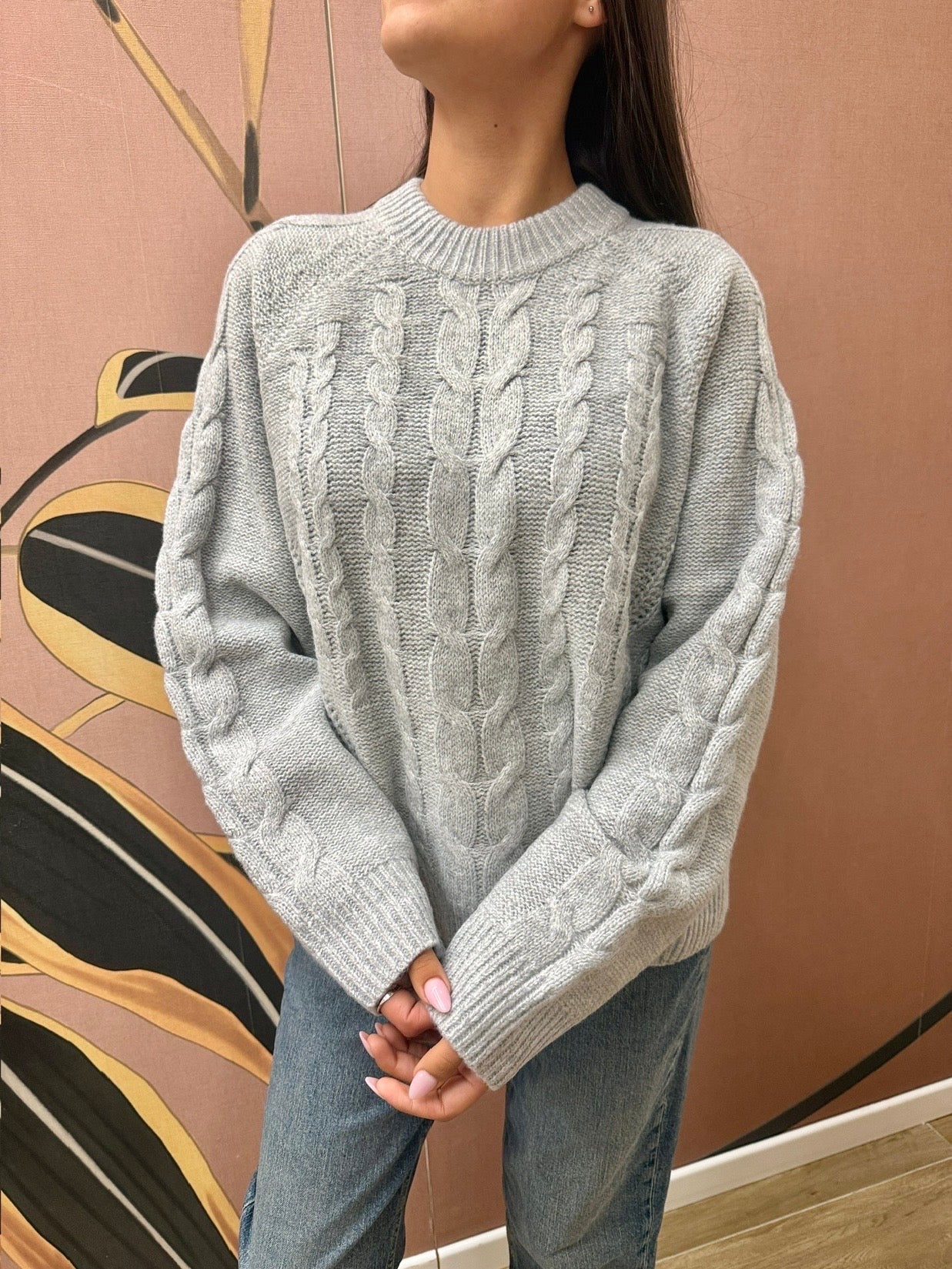 pull treccia girocollo - GRIGIO