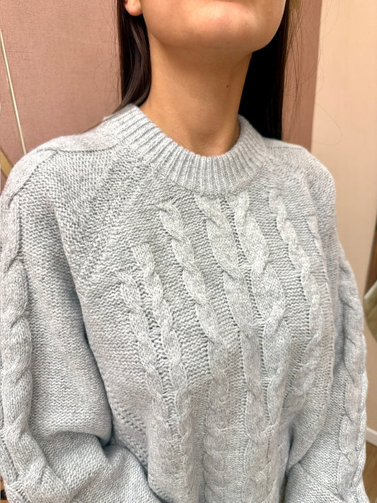 pull treccia girocollo - GRIGIO