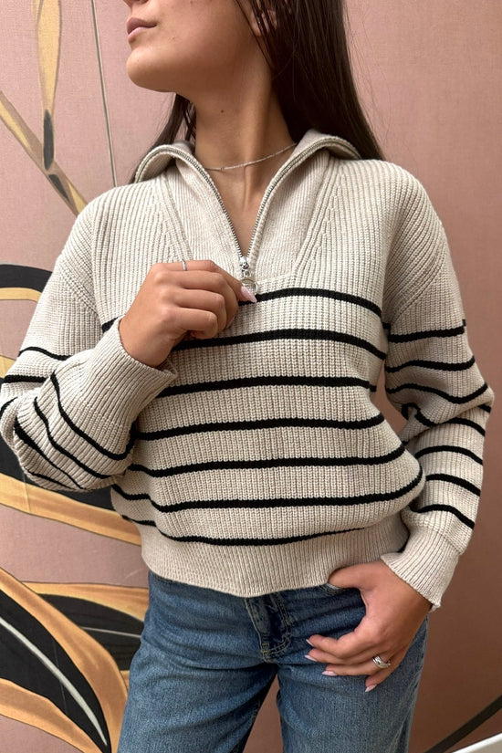 pull righe zip - BEIGE