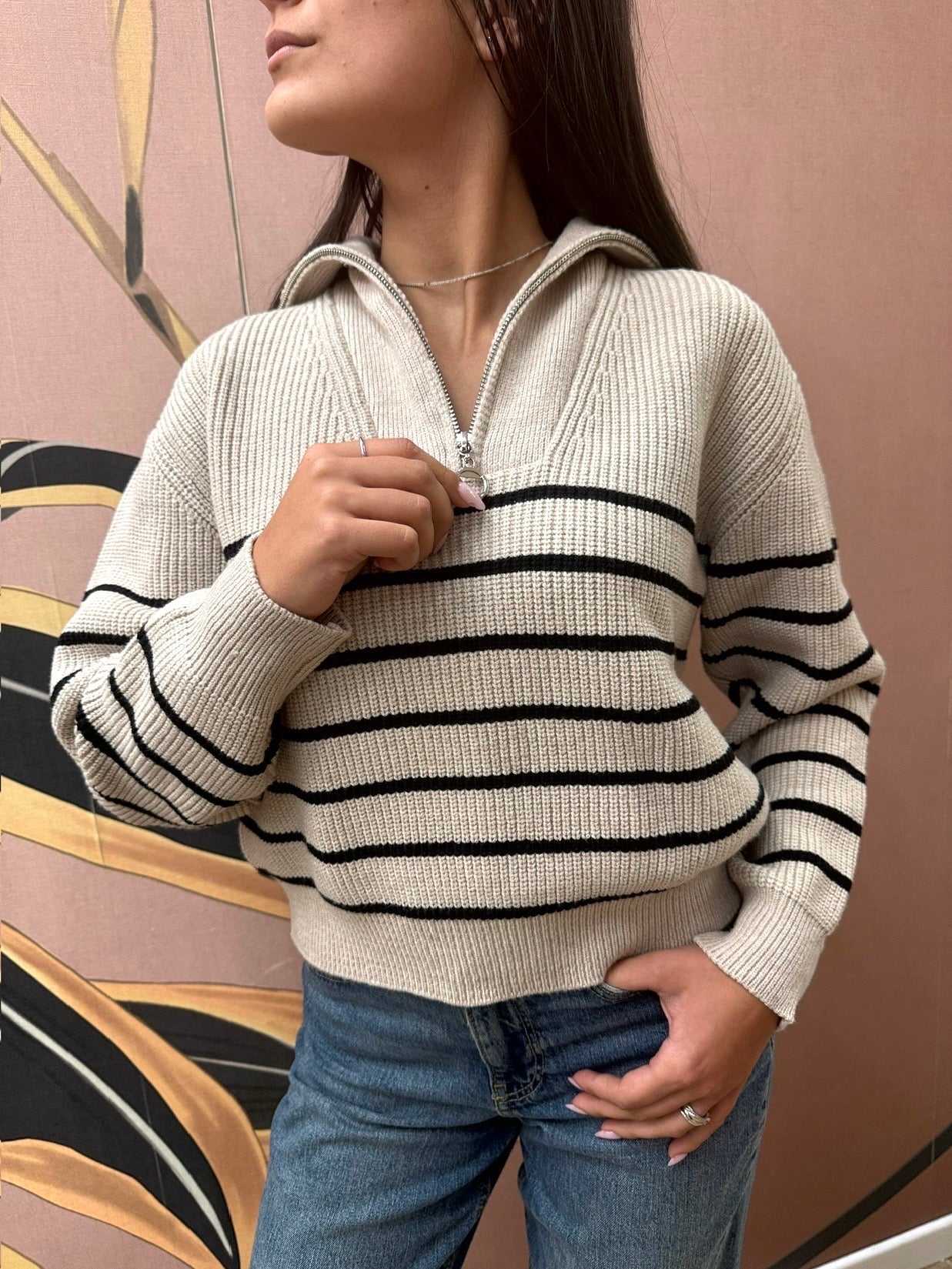 pull righe zip - BEIGE