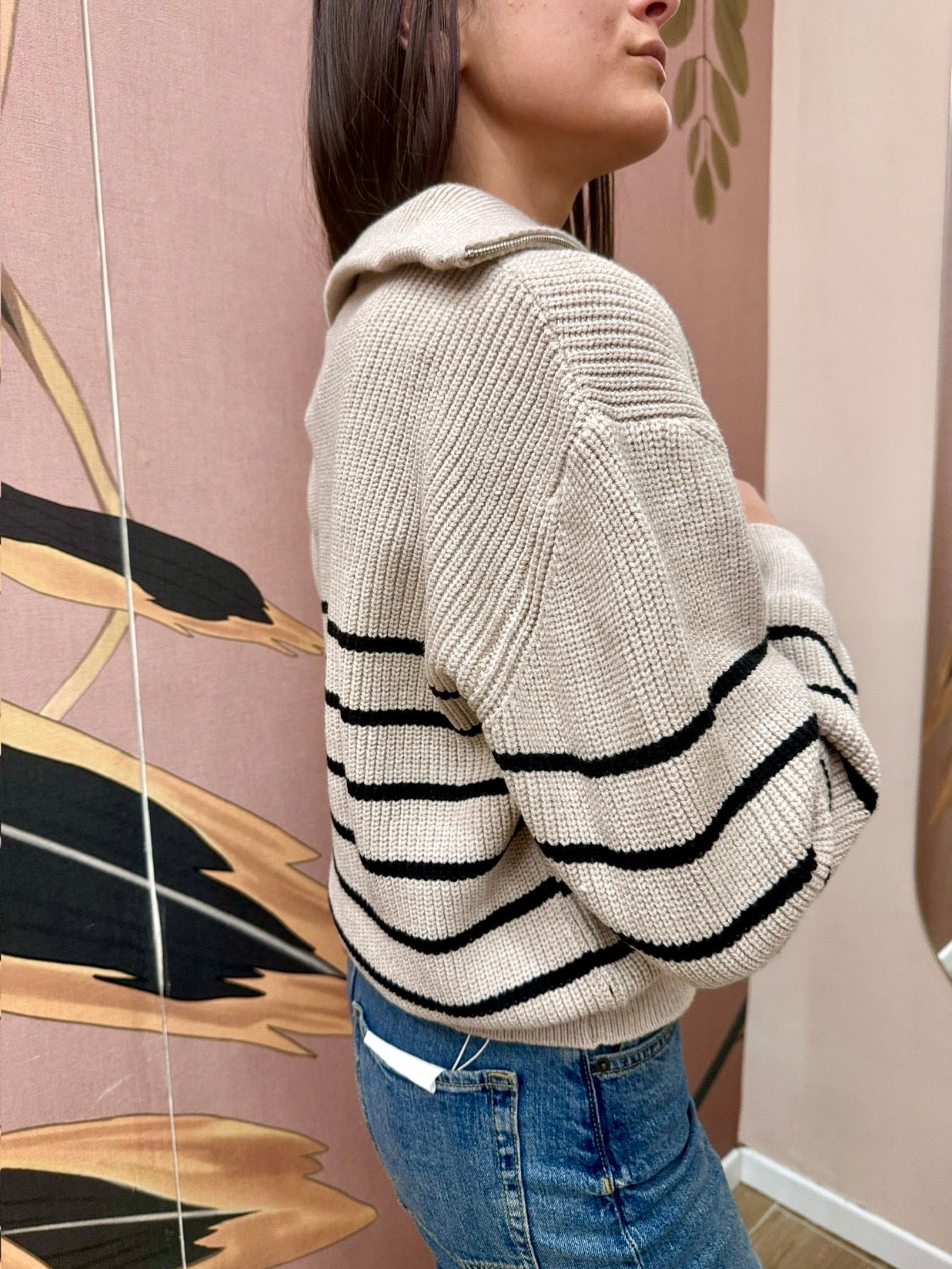 pull righe zip - BEIGE