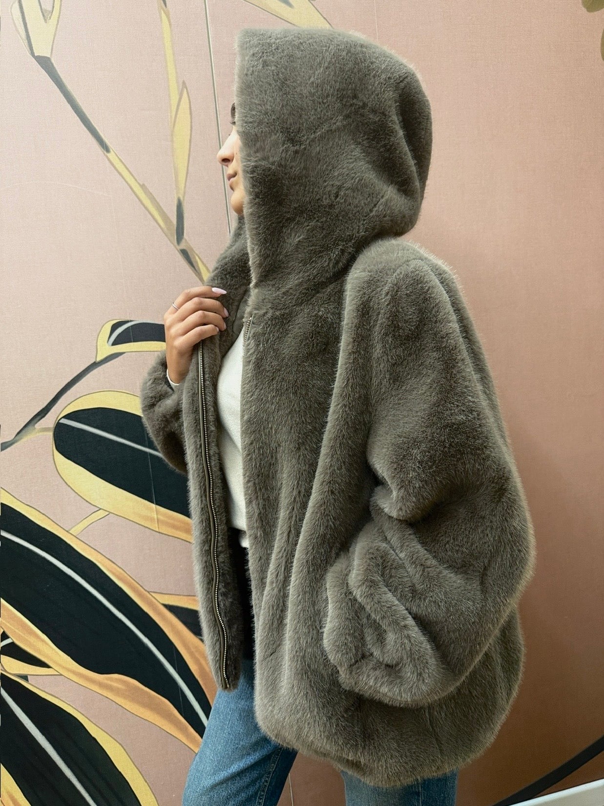 Pelliccia con cappuccio - TORTORA