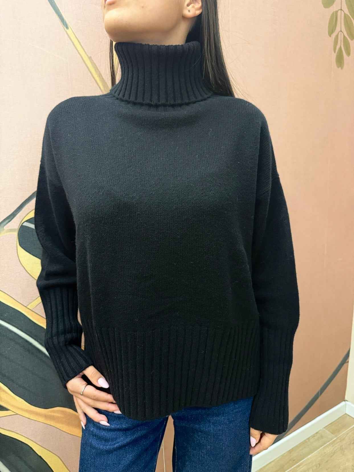 Maglia collo alto 100%lana - NERO