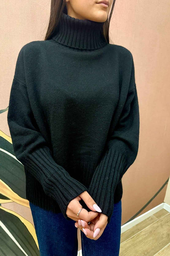 Maglia collo alto 100%lana - NERO