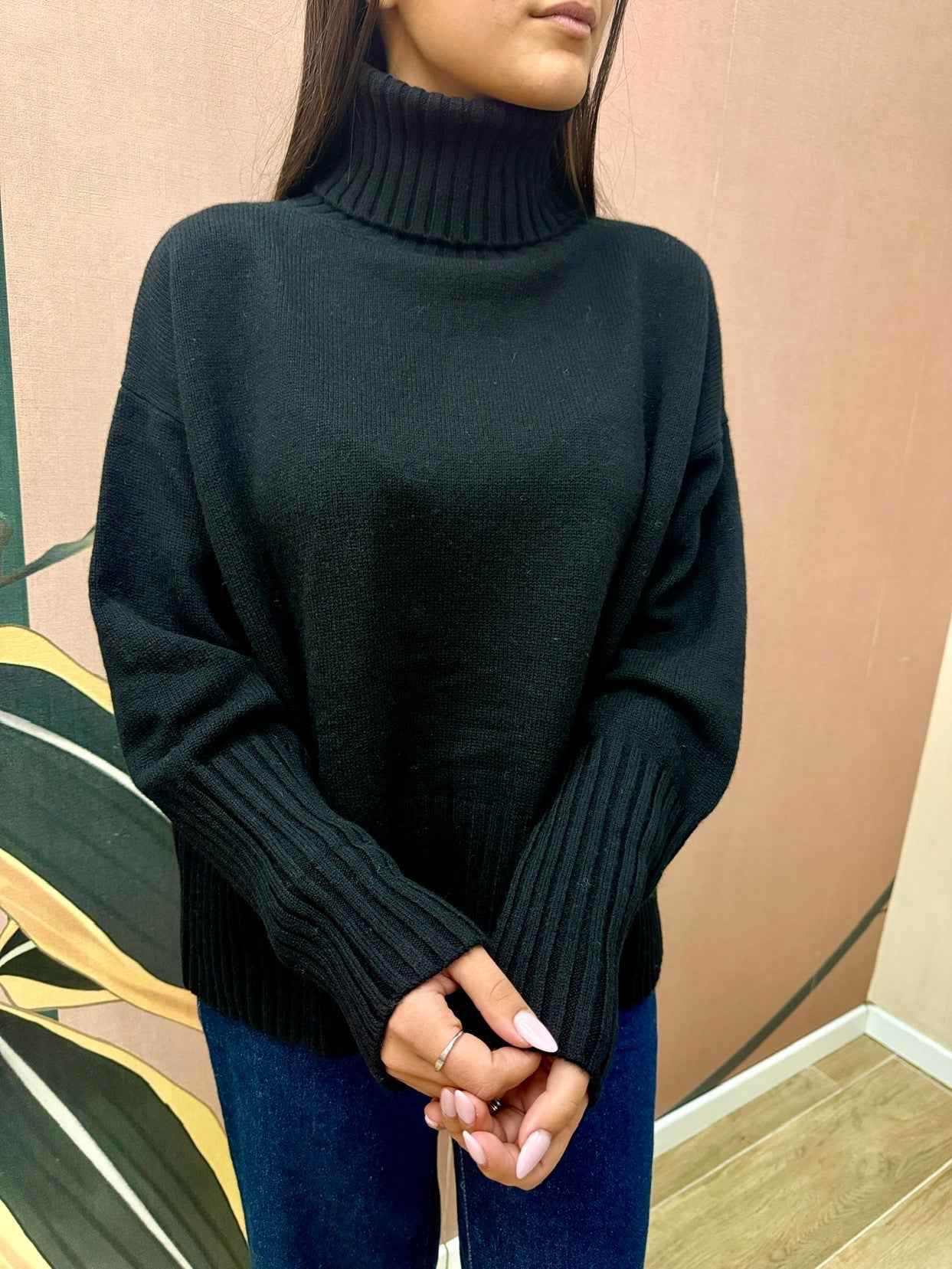 Maglia collo alto 100%lana - NERO