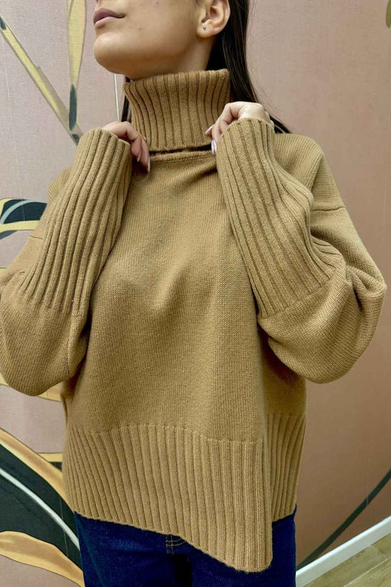 Maglia collo alto 100%lana - CAMMELLO