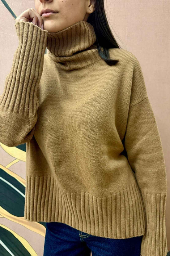 Maglia collo alto 100%lana - CAMMELLO