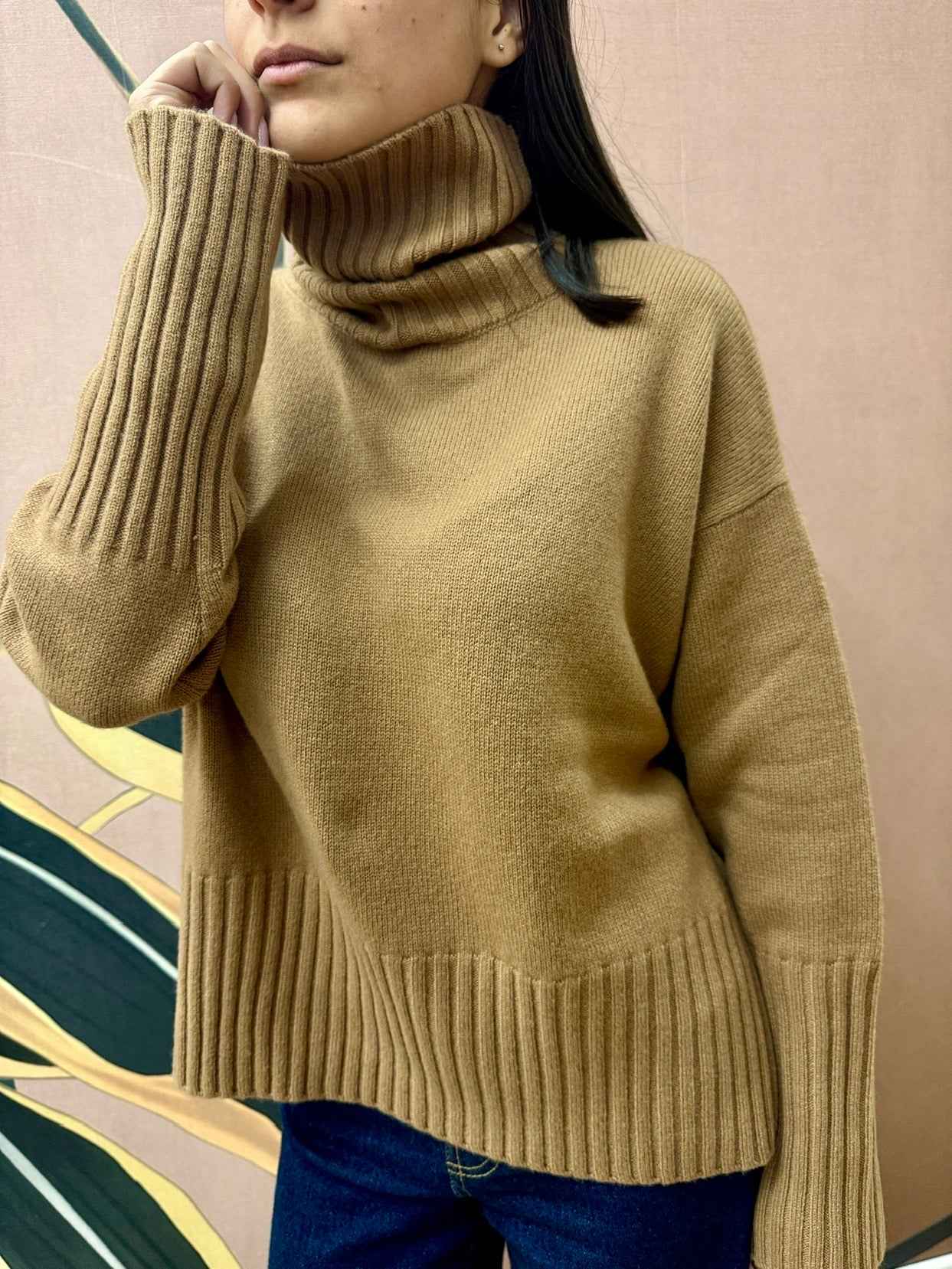 Maglia collo alto 100%lana - CAMMELLO