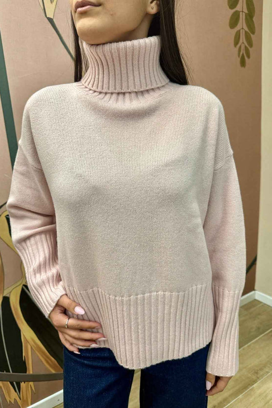 Maglia collo alto 100%lana - ROSA