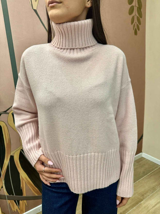 Maglia collo alto 100%lana - ROSA