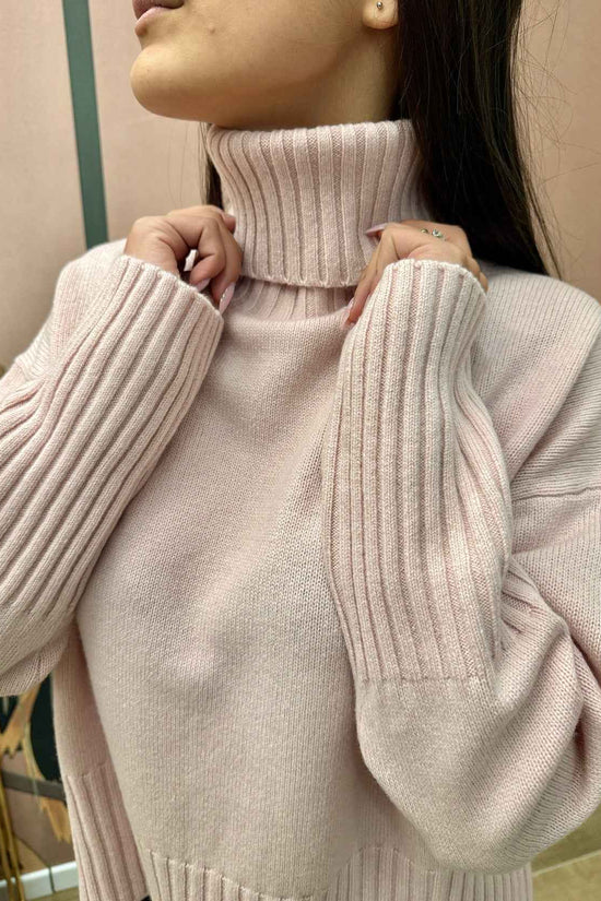 Maglia collo alto 100%lana - ROSA