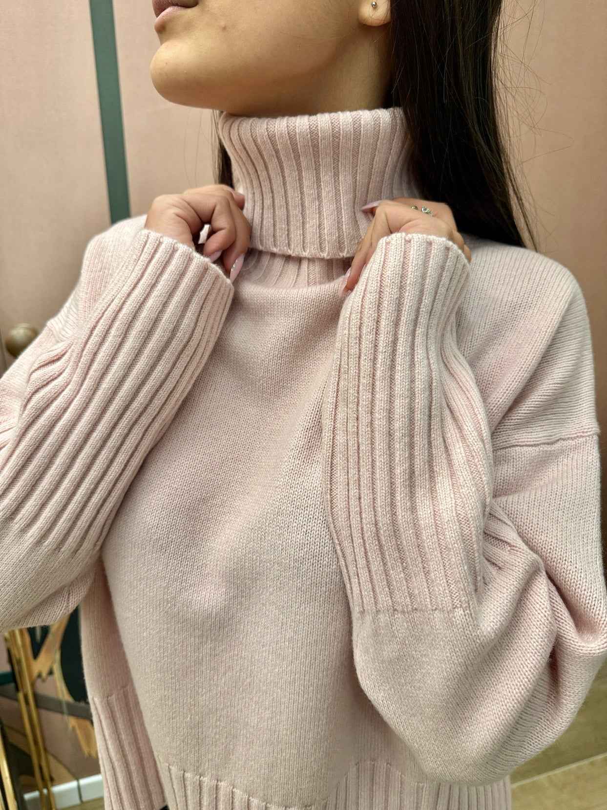 Maglia collo alto 100%lana - ROSA