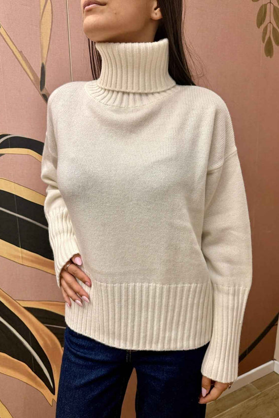 Maglia collo alto 100%lana - PANNA