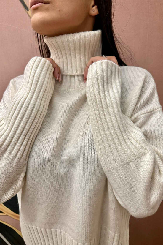 Maglia collo alto 100%lana - PANNA