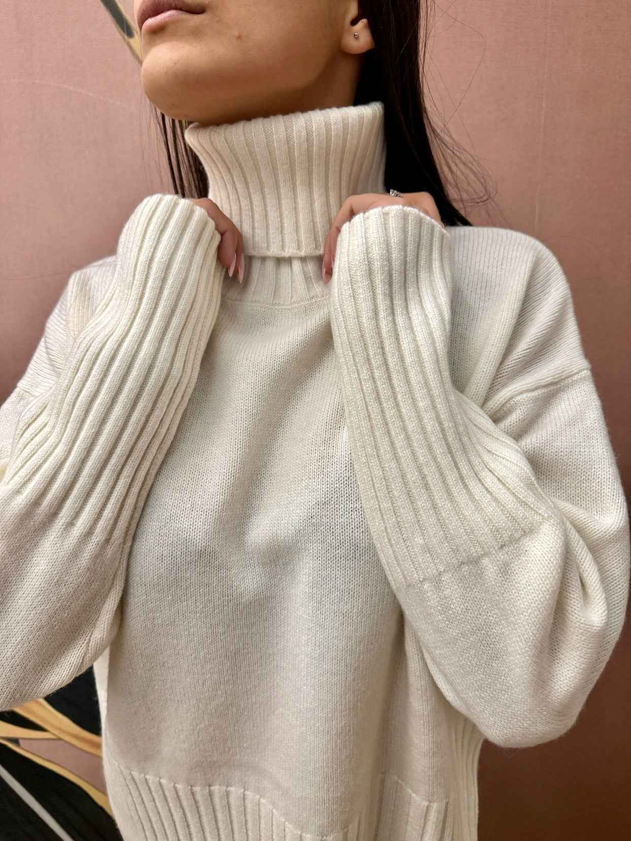 Maglia collo alto 100%lana - PANNA