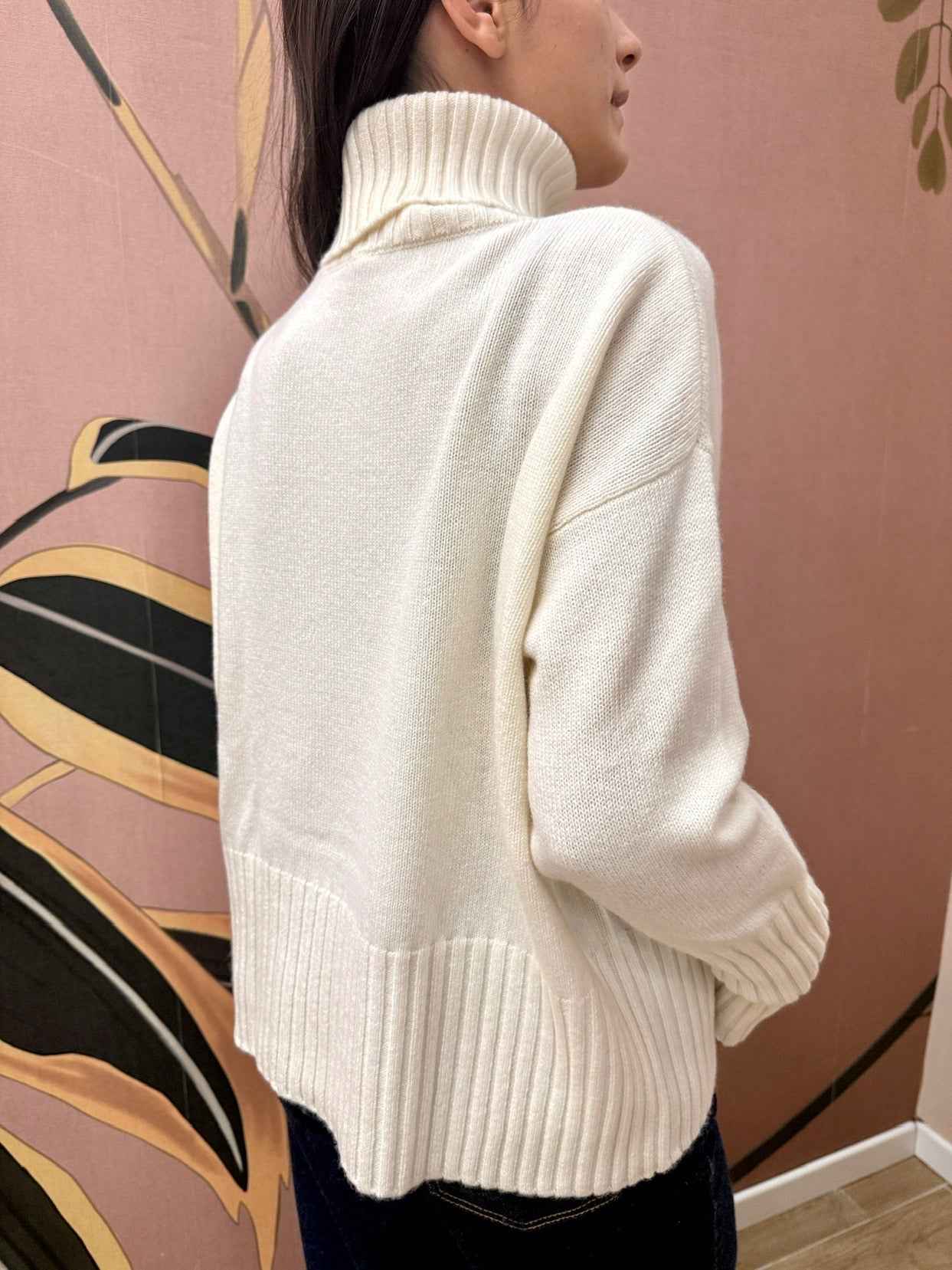 Maglia collo alto 100%lana - PANNA